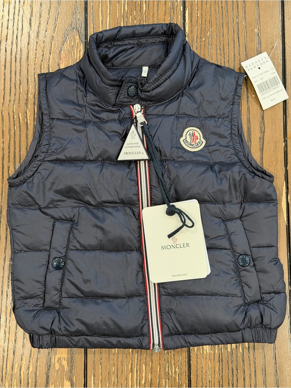 Moncler Kids Navy Quilted Puffer Vest with Tricolor Zip